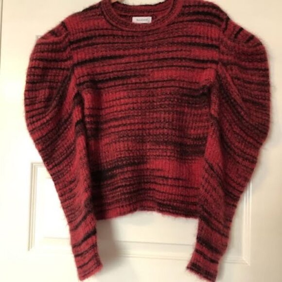 NWT NAADAM Italian Alpaca Sweater Space-Dye Wine Long Puff Sleeves XS MSRP $395 - Picture 3 of 6